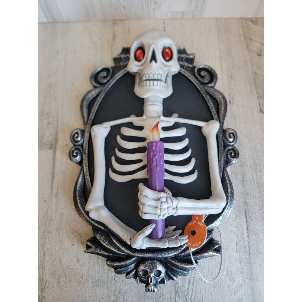 Hyde Eek animated talking skeleton frame candle Halloween hanging prop